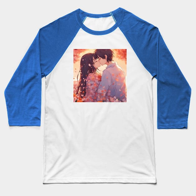 Anime couple sharing an intimate moment Baseball T-Shirt by Inspirational Doses